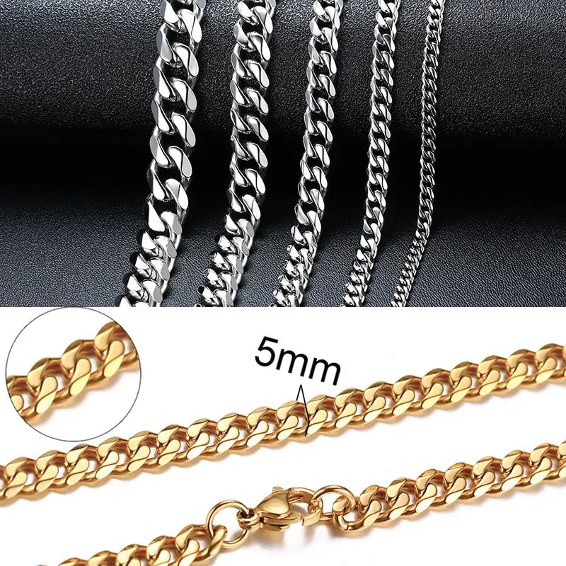Cuban Link Chain Necklace - Silver, Gold, Black | Durable Stainless Steel