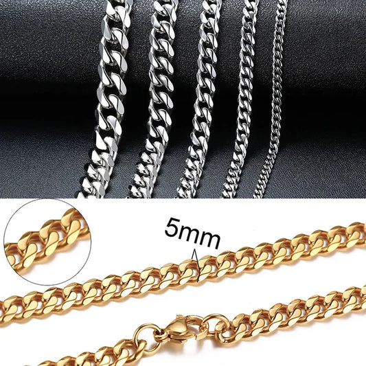 Cuban Link Chain Necklace - Silver, Gold, Black | Durable Stainless Steel