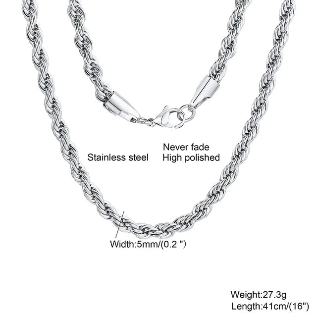 Stainless Steel Twisted Rope Necklace