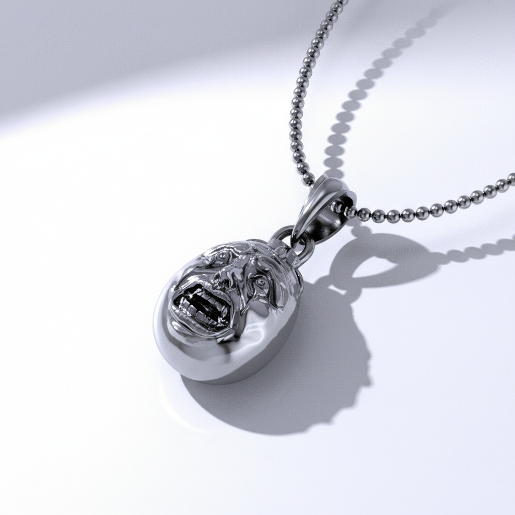 Silver pendant necklace on a white background