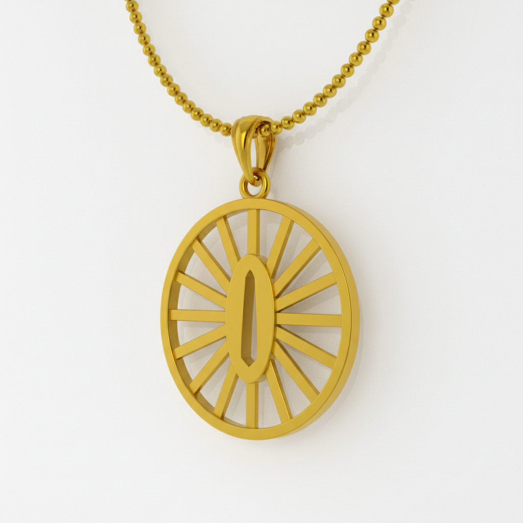 Sun Handguard Pendant featuring intricate design in 18K gold vermeil, perfect for elegant everyday wear.