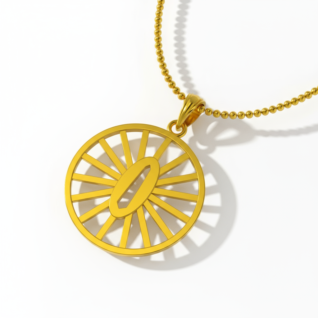 Sun Handguard Pendant in 18K gold vermeil, showcasing a sunburst design on a delicate chain.