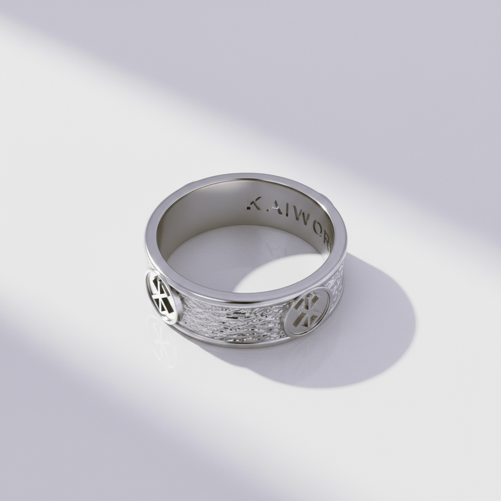 Sacrifice Ring Band - Anime Inspired, 925 sterling silver with intricate design and symbol details.