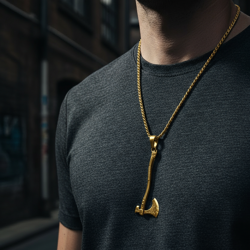 Norse Warrior Axe Pendant in 14K Gold