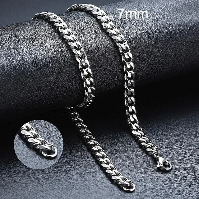 Cuban Link Chain Necklace - Silver, Gold, Black | Durable Stainless Steel