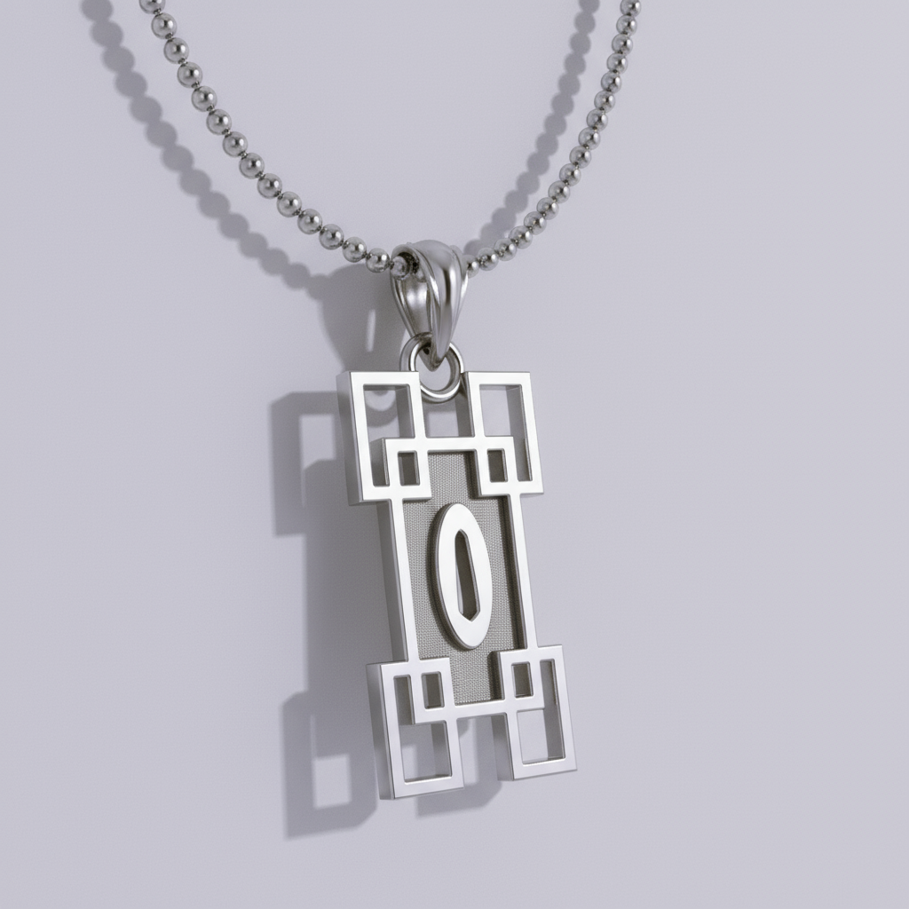 Mistbound Handguard Pendant crafted in solid 925 sterling silver with intricate geometric design.