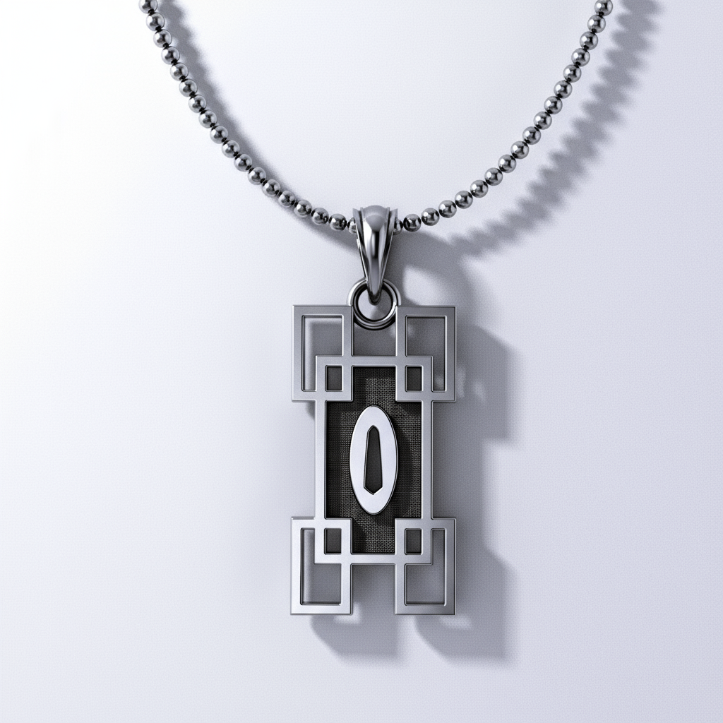 Mistbound Handguard Pendant featuring intricate geometric design on solid 925 sterling silver pendant.
