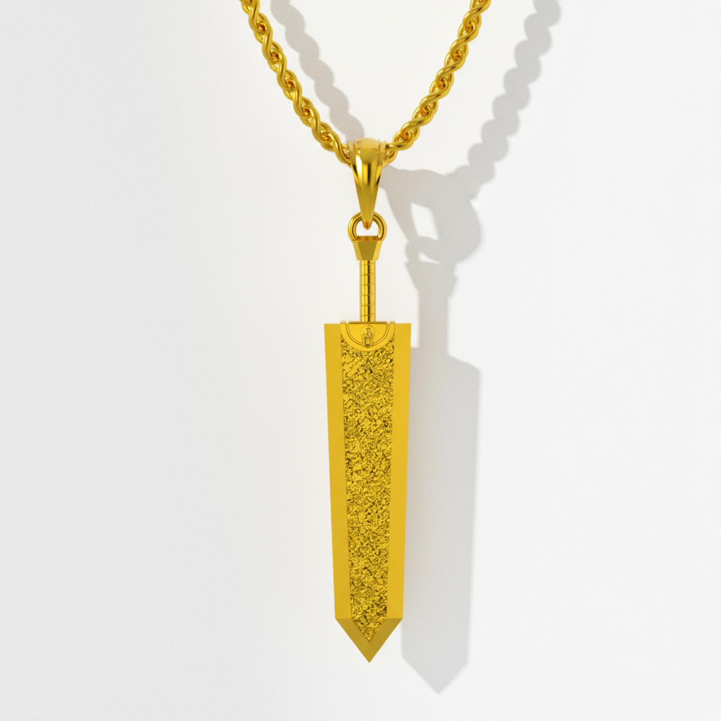 Gold pendant necklace on a white background
