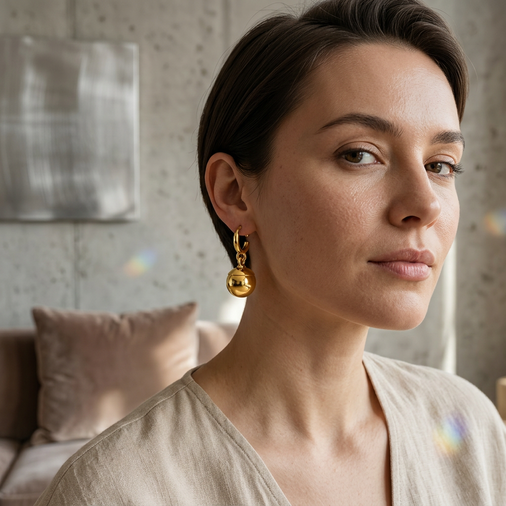Pair of gold earrings on a white background