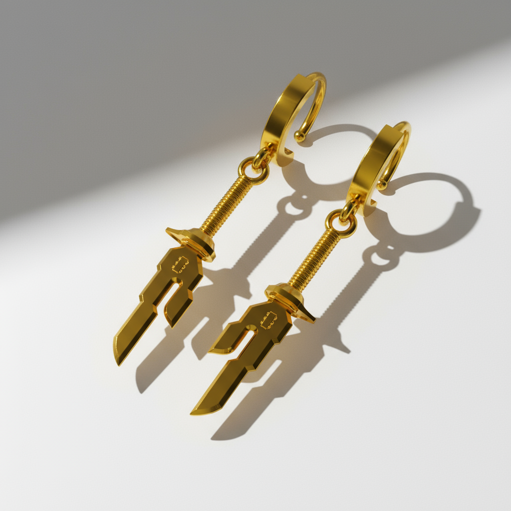 14K Gold Inverted Spear Anime-Inspired Earrings showcasing a unique hoop design with a stylish drop length.