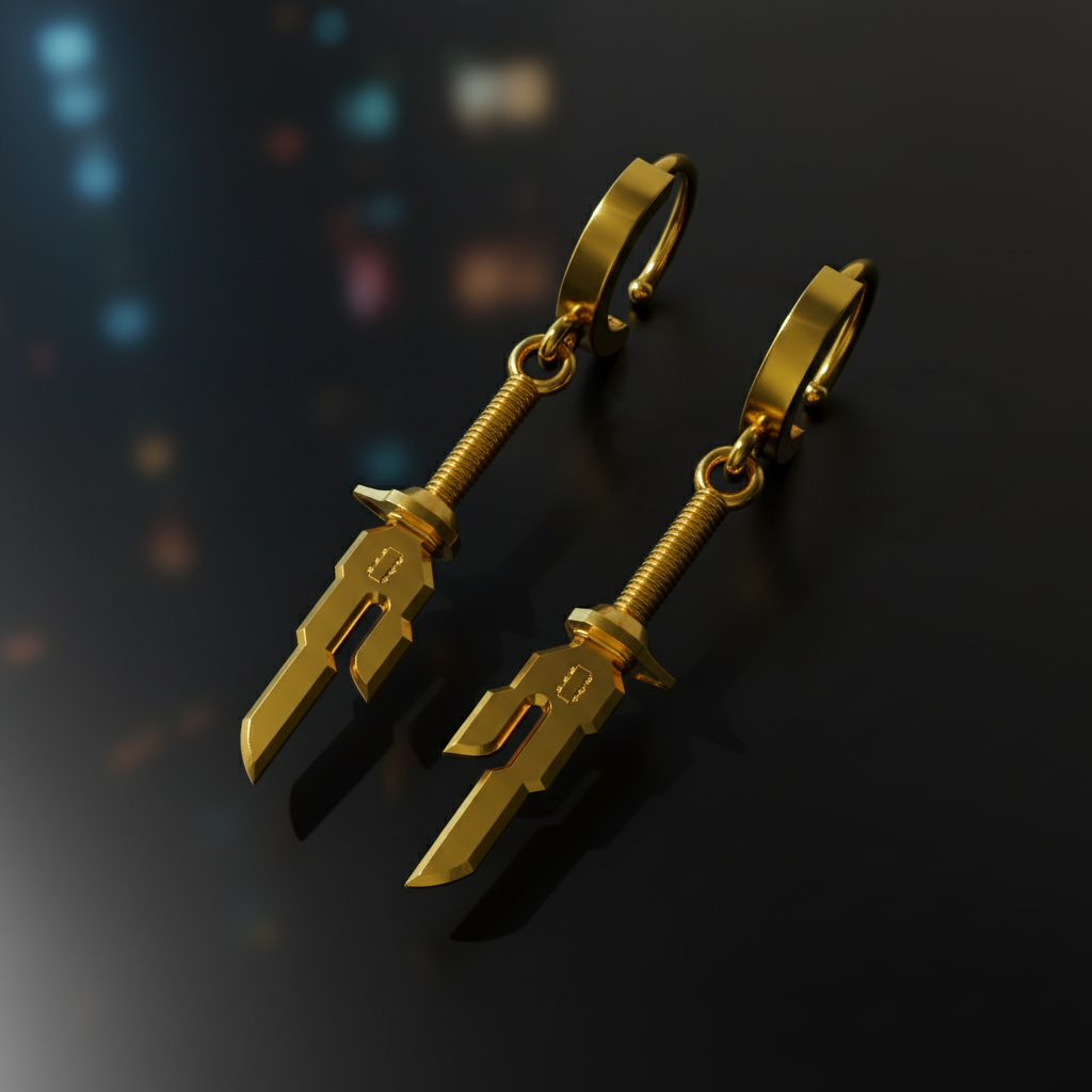 14K Gold Inverted Spear Anime-Inspired Earrings showcasing a unique hoop design in solid gold.