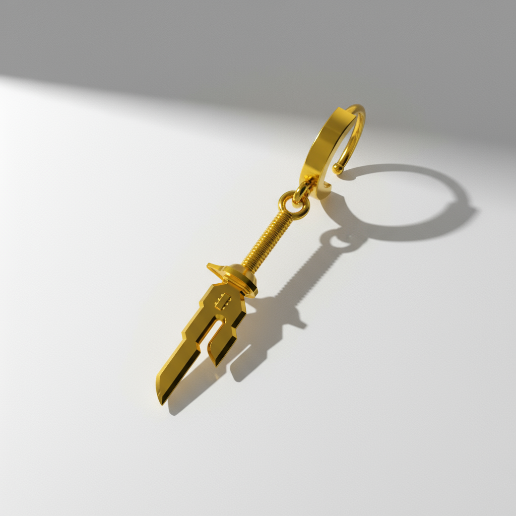 14K Gold Inverted Spear Anime-Inspired Earrings showcasing a unique hoop design.