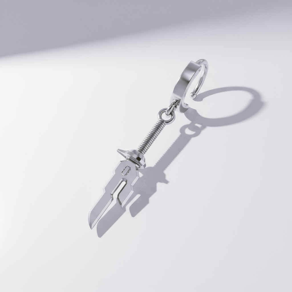 14K Gold Inverted Spear Anime-Inspired Earrings displayed in a sleek hoop design, highlighting unique anime aesthetic.