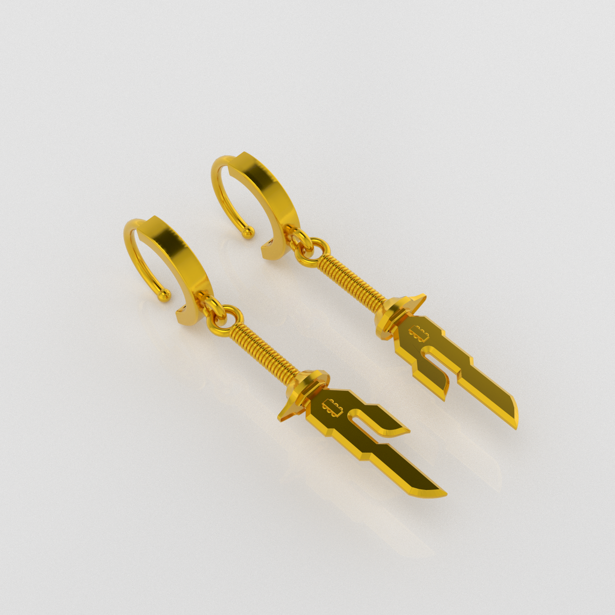 14K Gold Inverted Spear Anime-Inspired Earrings with hoop design and elegant drop length.