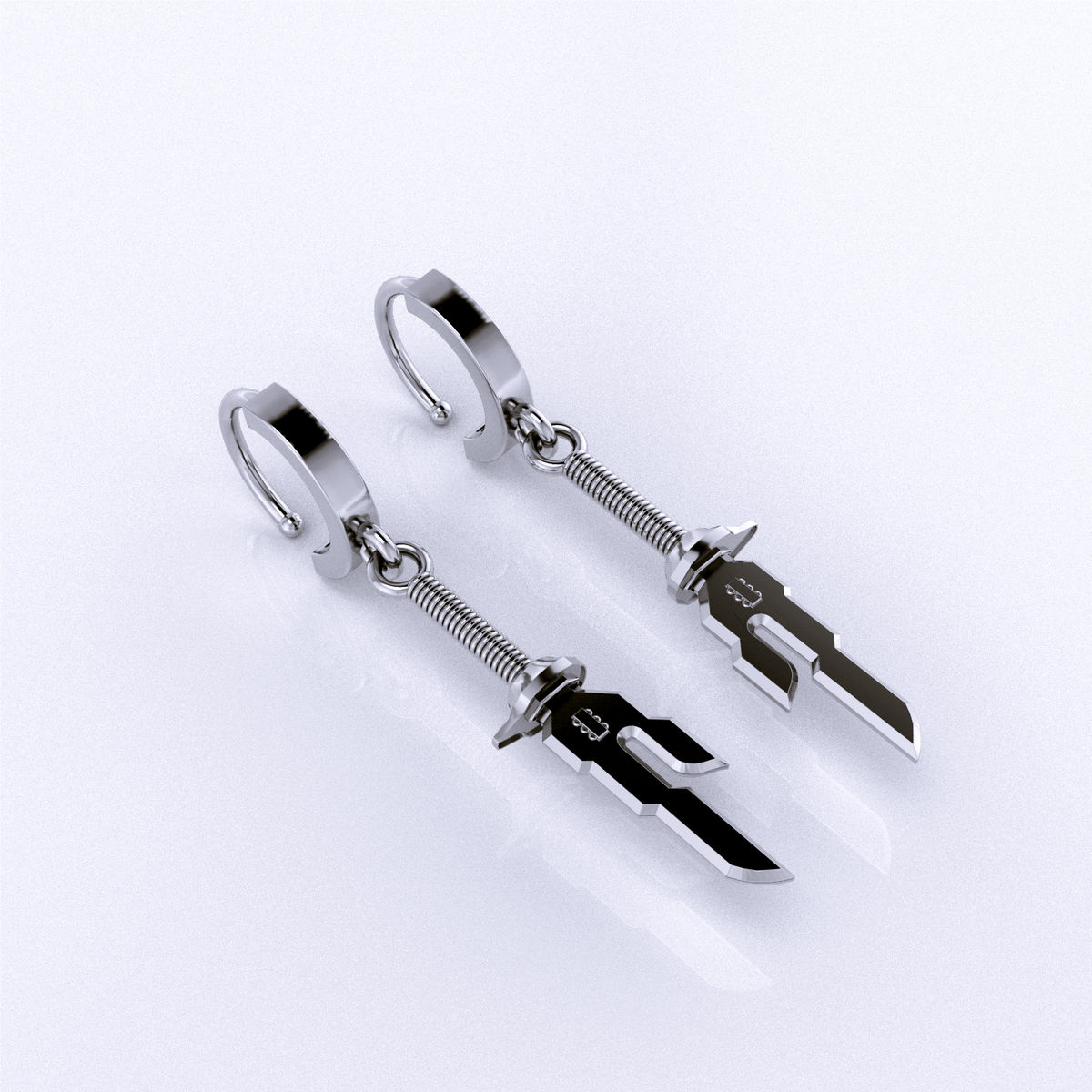 14K Gold Inverted Spear Anime-Inspired Earrings featuring a unique hoop design and spear-like drop detail.