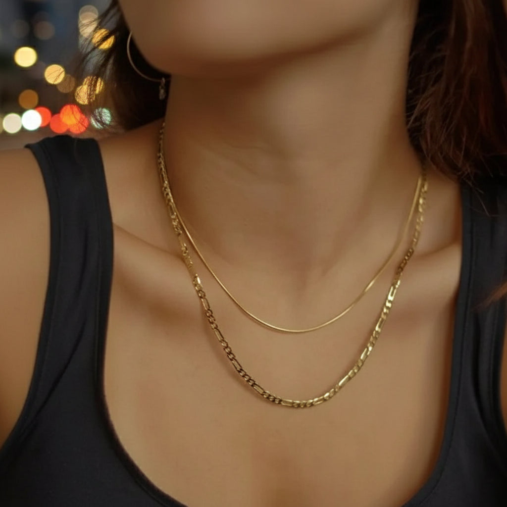 Gold Figaro Chain Necklace Set - Stylish Jewelry