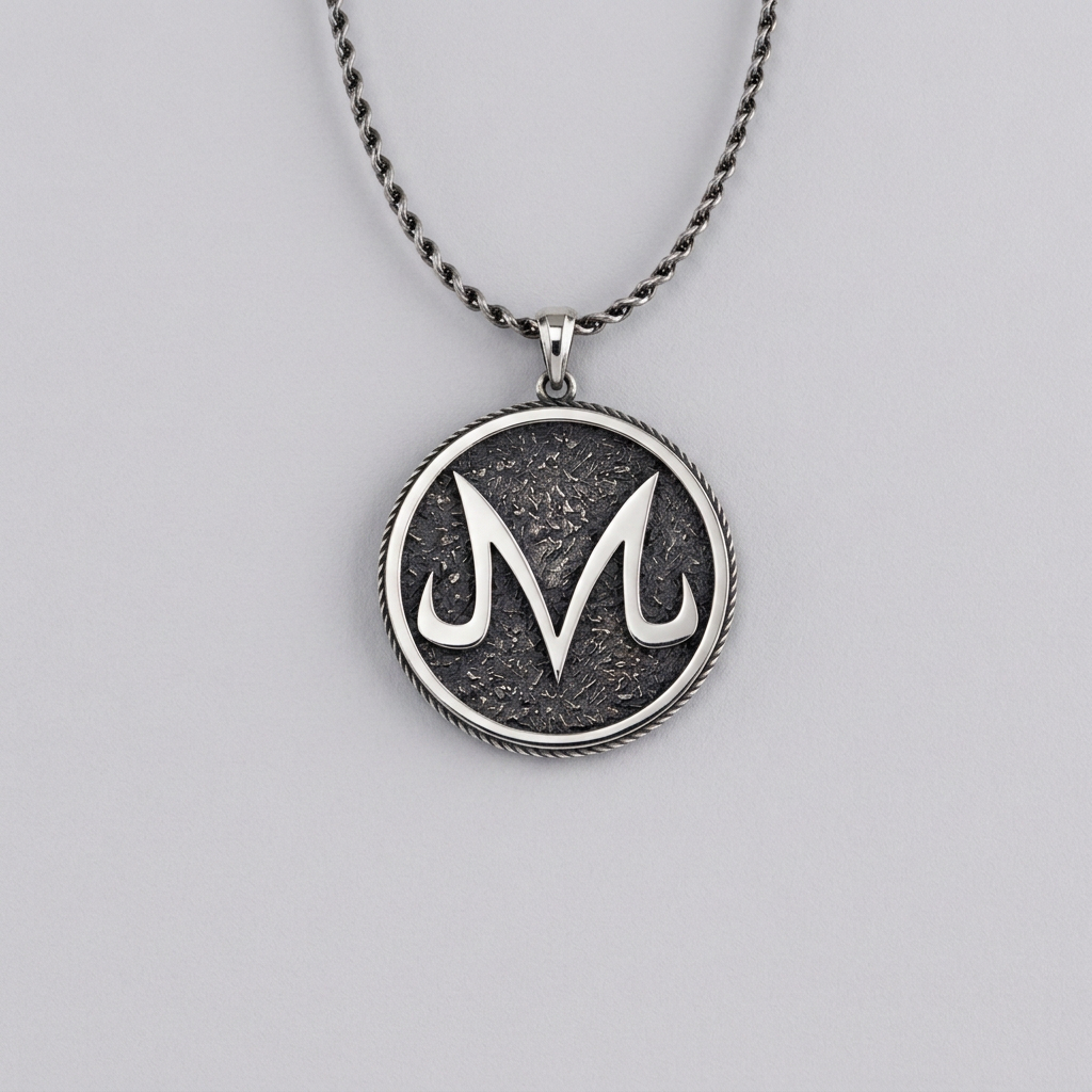 The Majin M Pendant in solid 925 sterling silver with a unique design, showcasing an elegant finish.