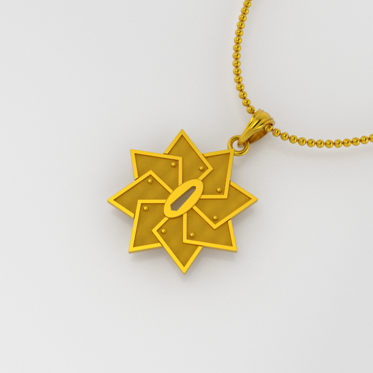 Wind Handguard Pendant in 14K Gold featuring a unique star design on a delicate chain.