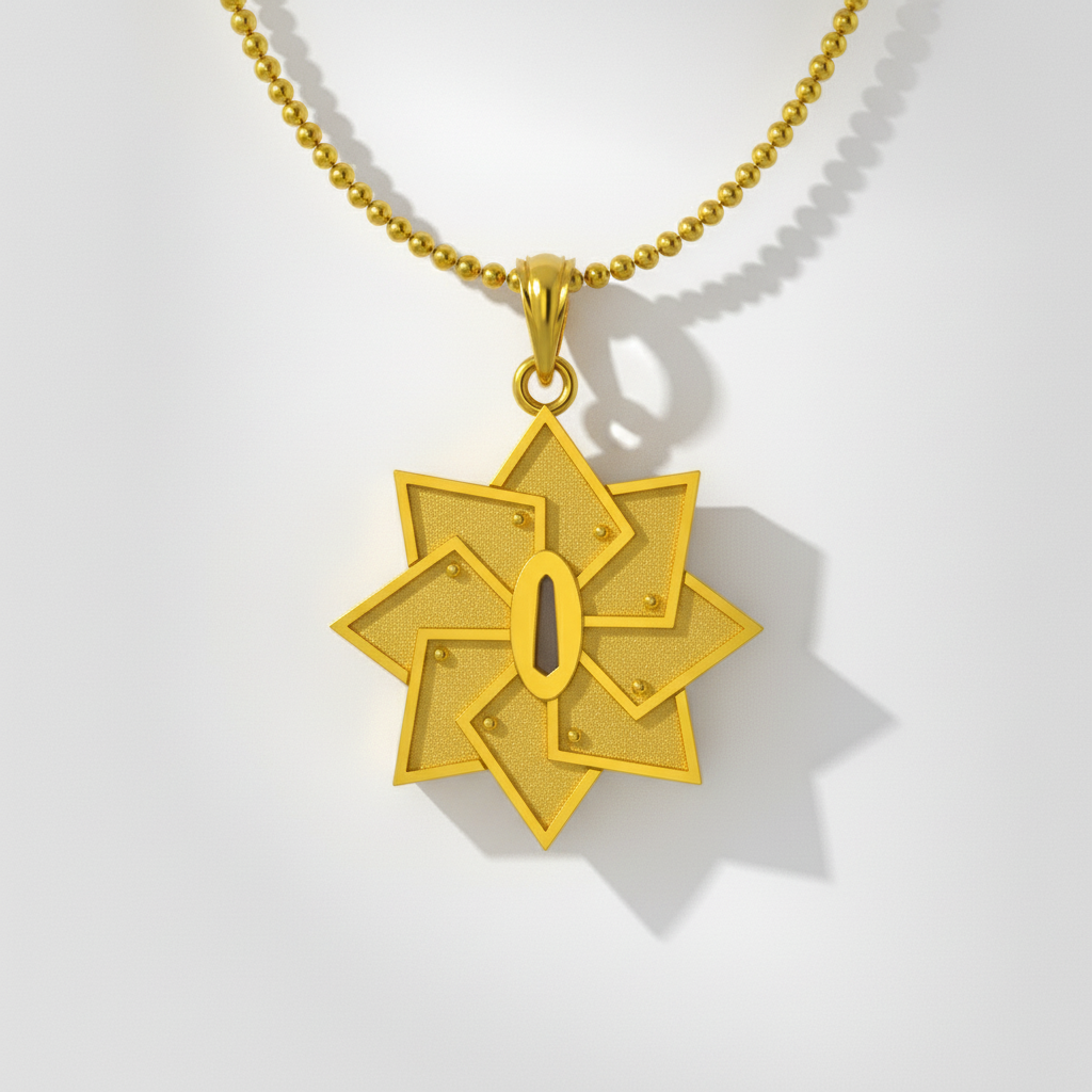 Wind Handguard Pendant in 14K Gold featuring a unique star design on a delicate chain.