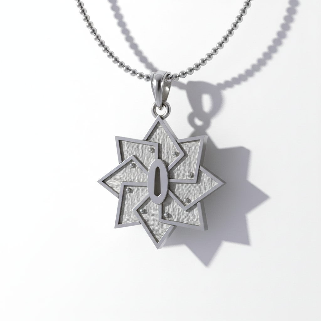 Wind Handguard Pendant in 14K Gold, featuring a unique star design in solid white gold.