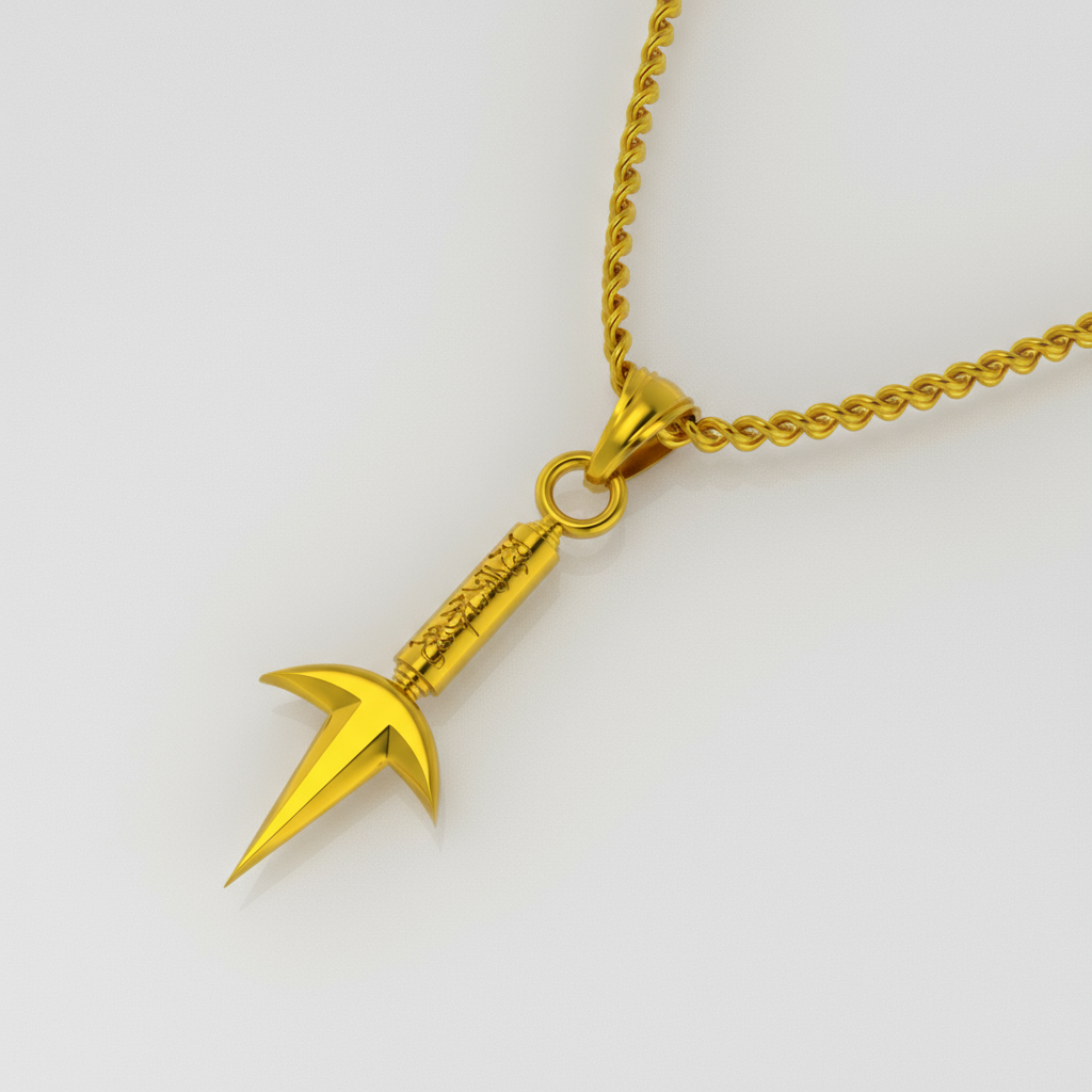 Gold necklace with a star-shaped pendant on a white background