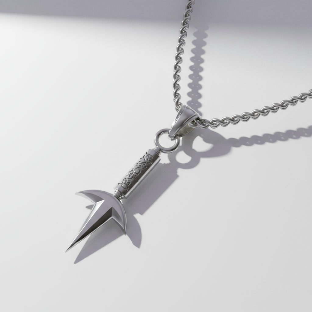 Silver pendant necklace on a light gray background