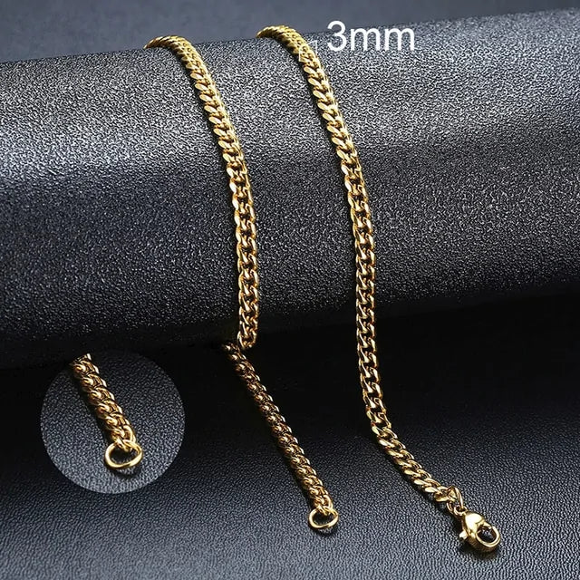 Cuban Link Chain Necklace - Silver, Gold, Black | Durable Stainless Steel