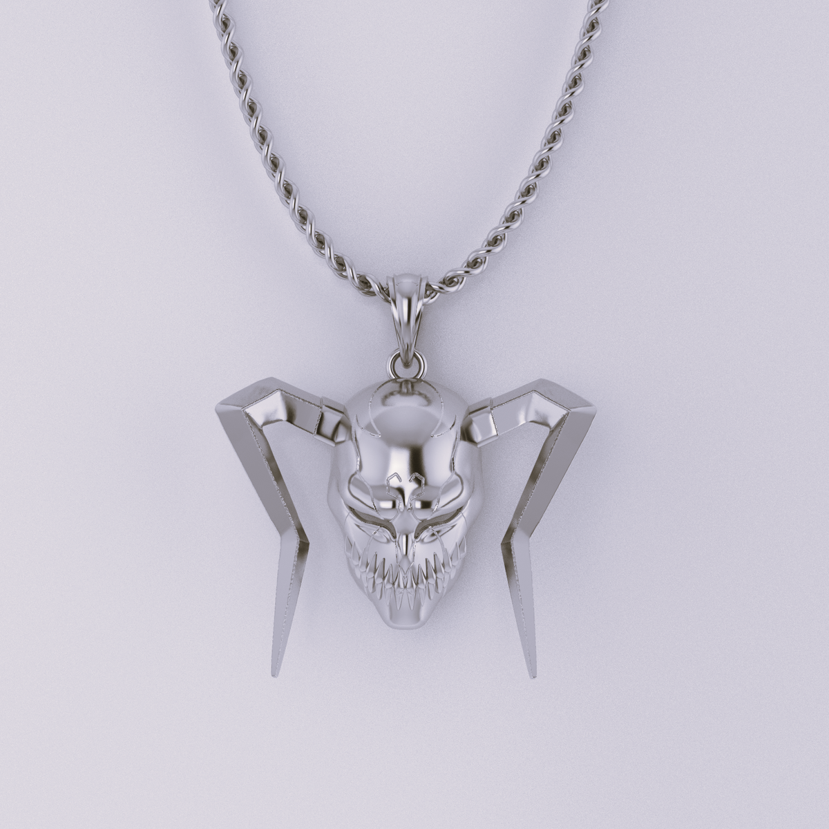 Full Hollow Mask pendant in solid 925 sterling silver with striking 3D design on a chain necklace.