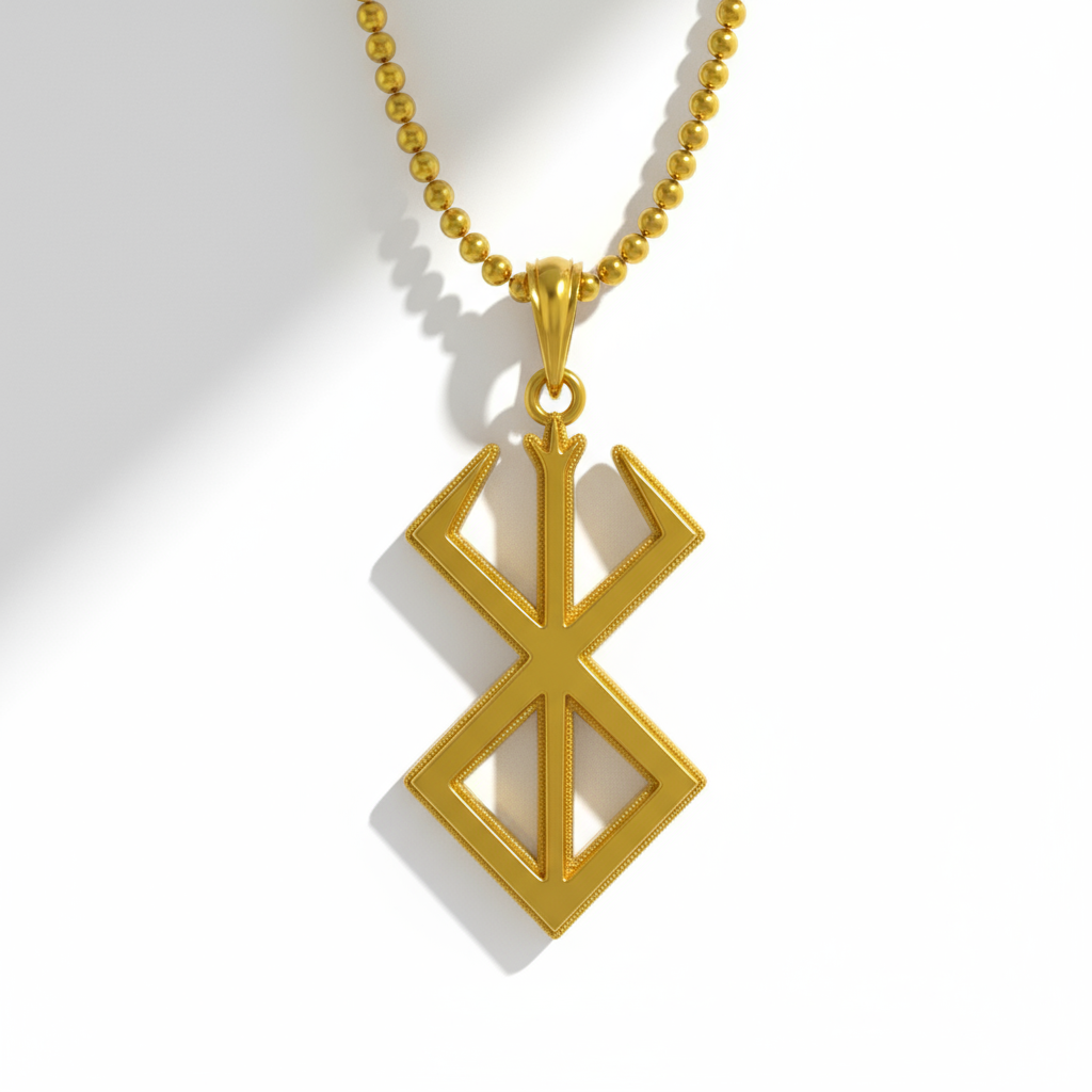 Sacrifice Pendant Anime Inspired gold vermeil pendant on a beaded chain, showcasing unique design and craftsmanship.