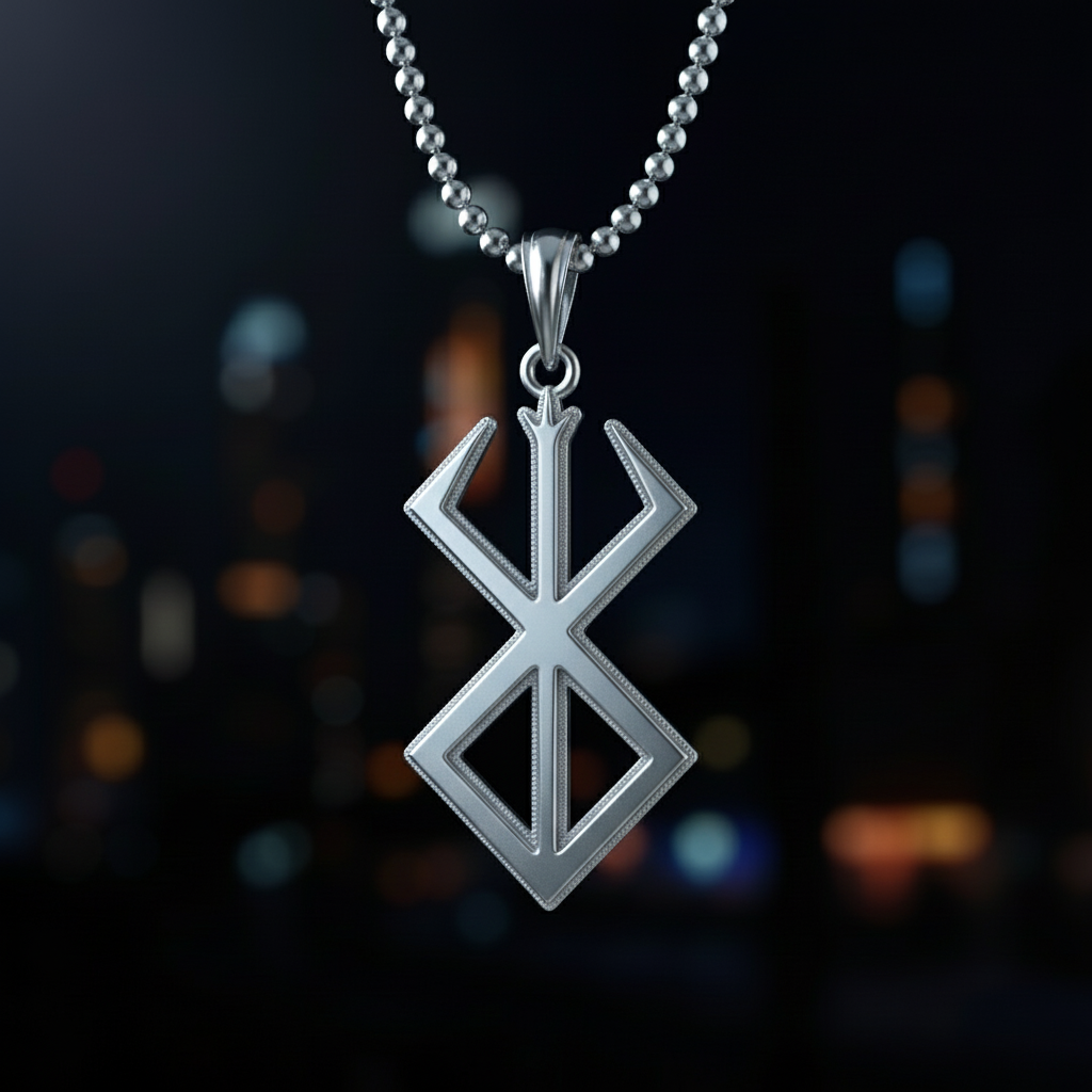 Sacrifice Pendant Anime Inspired in solid 925 sterling silver with a sleek design on a beaded chain.