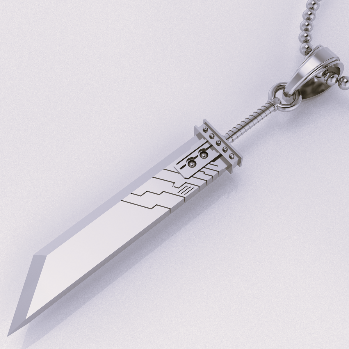 Fantasy Sword Pendant with Materia in 14K Gold – Solid gold pendant featuring a sleek sword design.