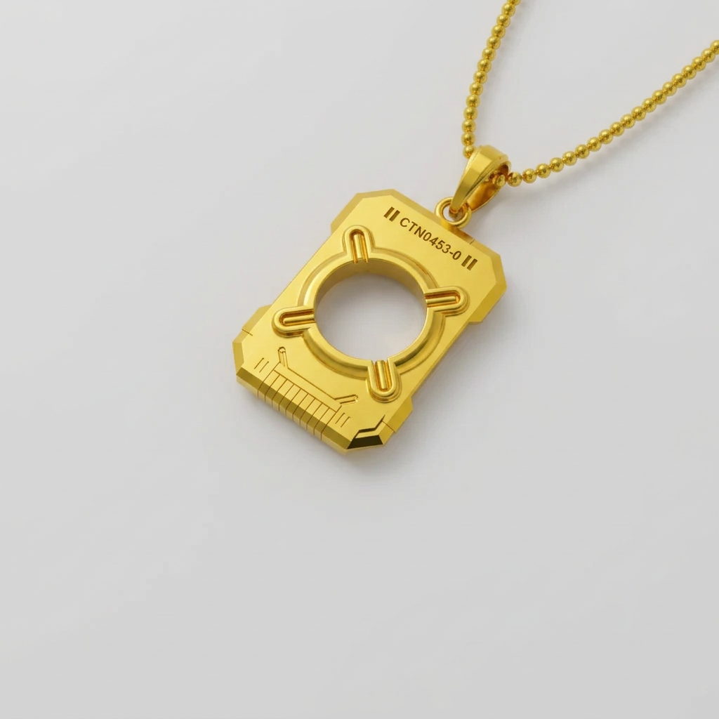 Gold pendant necklace on a white background
