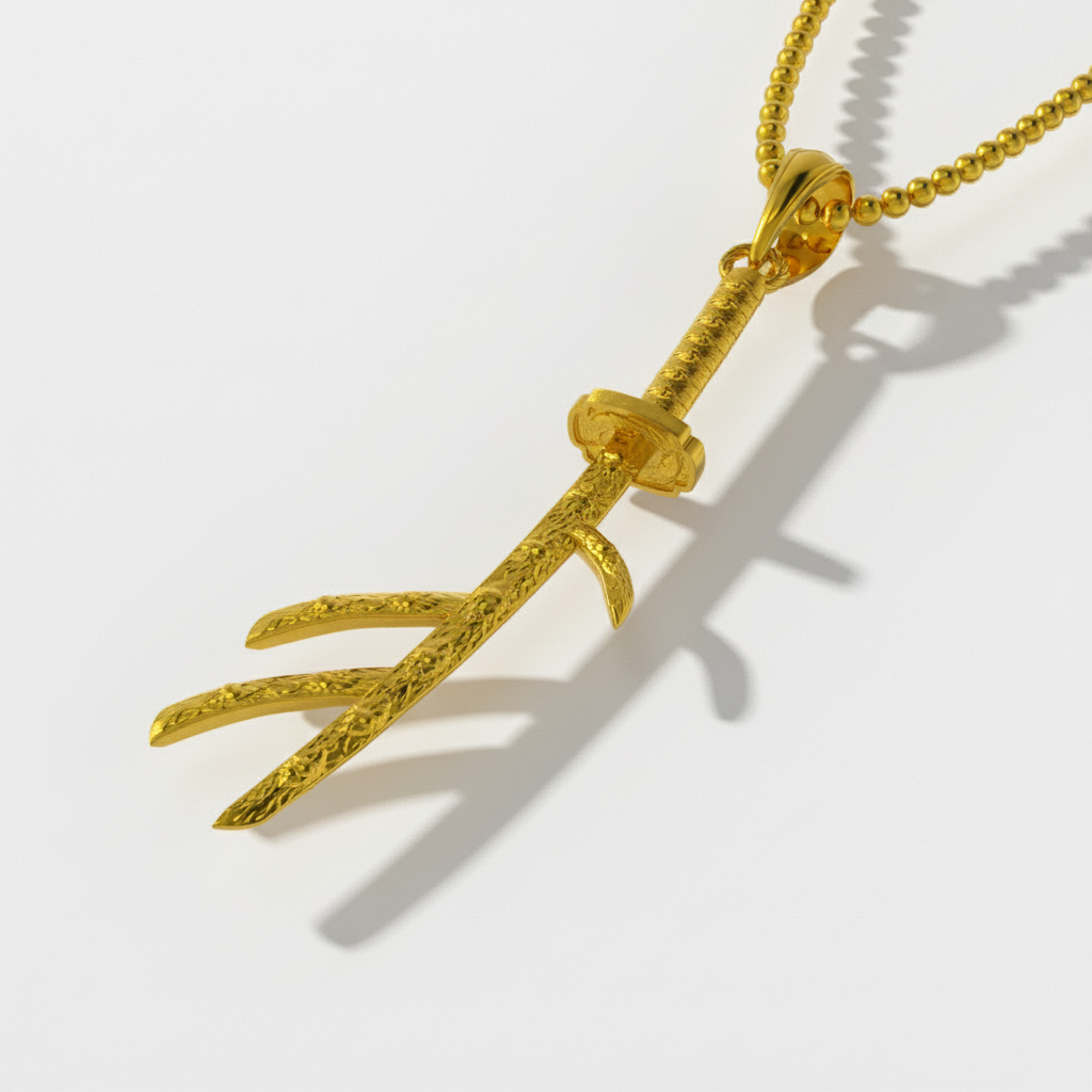 Gold branch-shaped pendant on a white background