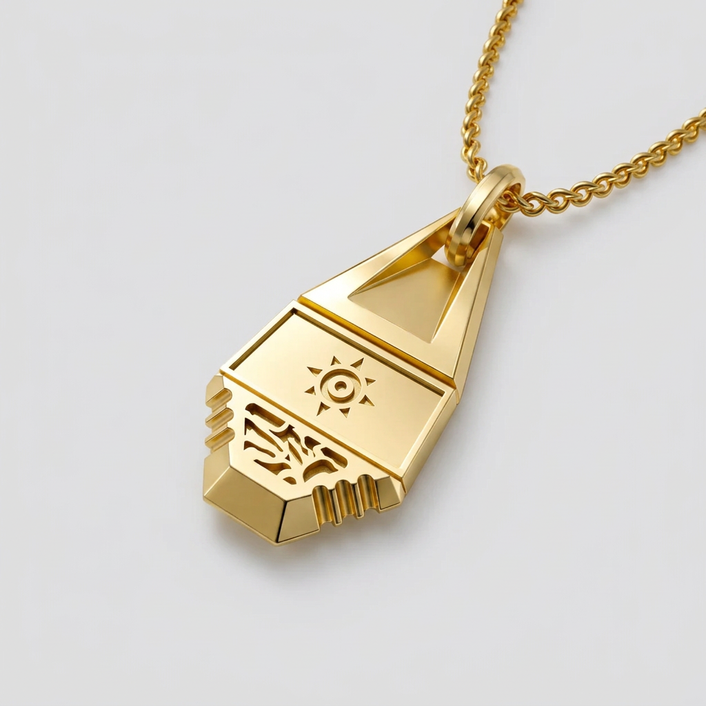 Gold pendant on a white background