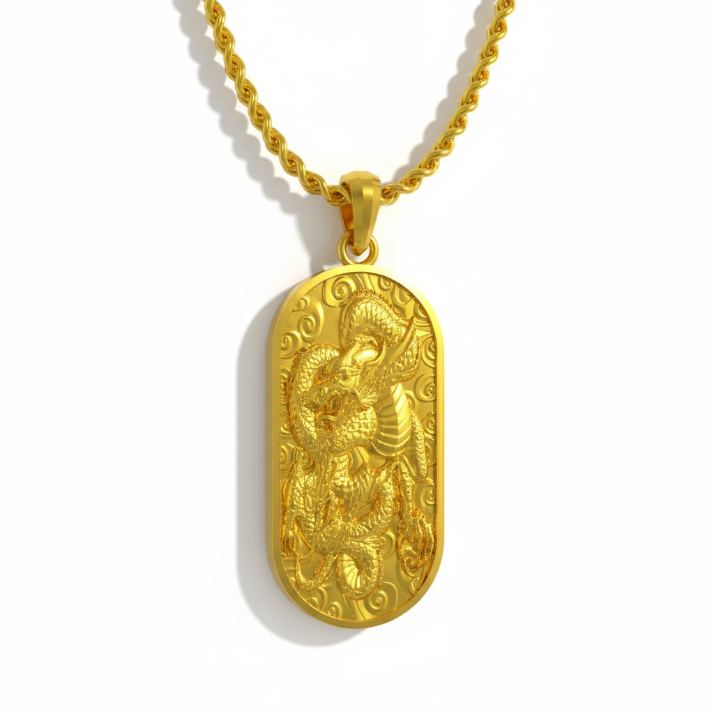 Gold pendant necklace on a white background