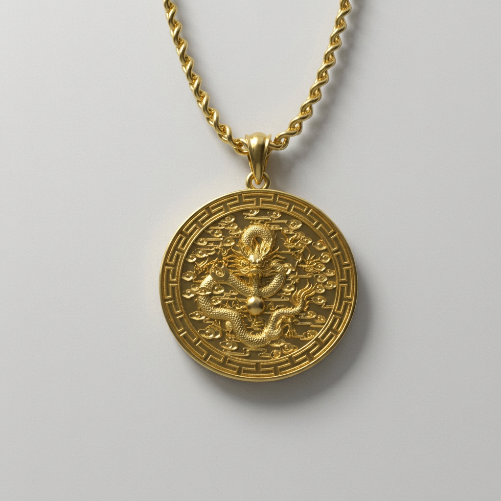 Gold pendant necklace on a white background