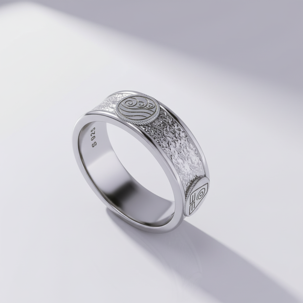 Four Nations Ring in solid 925 sterling silver, showcasing intricate elemental design from Avatar series.