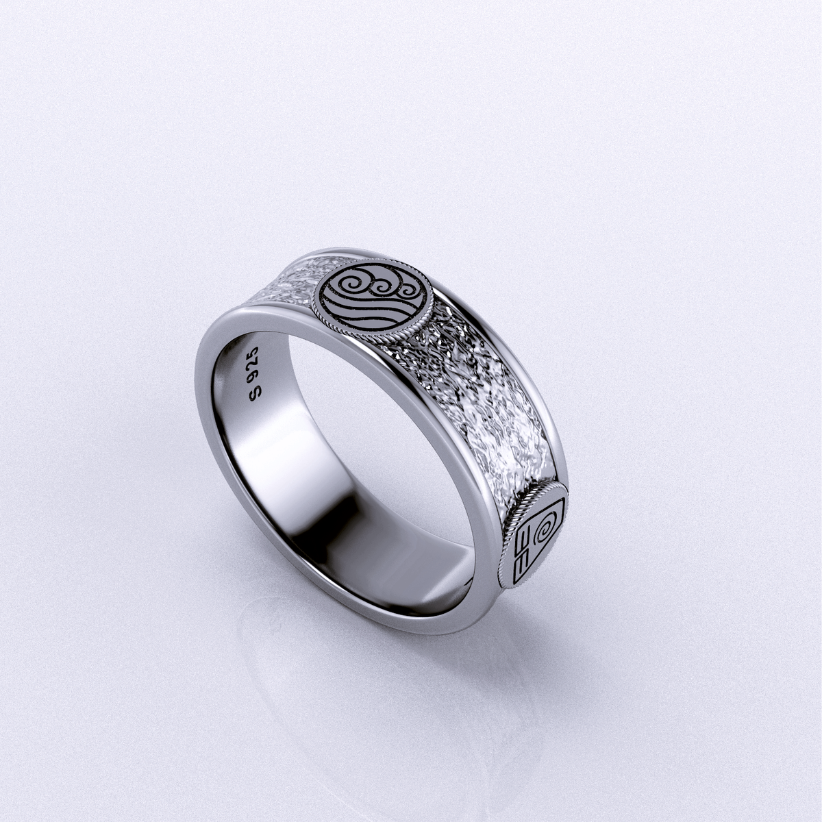 Four Nations Ring – Avatar-Inspired Elemental Balance in solid 925 sterling silver, featuring iconic symbols.