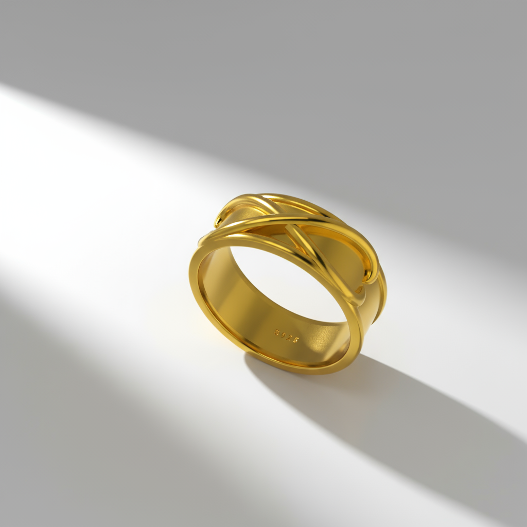 Time Ring Anime-Inspired in 18k gold plating showcasing a unique twist design perfect for anime enthusiasts.