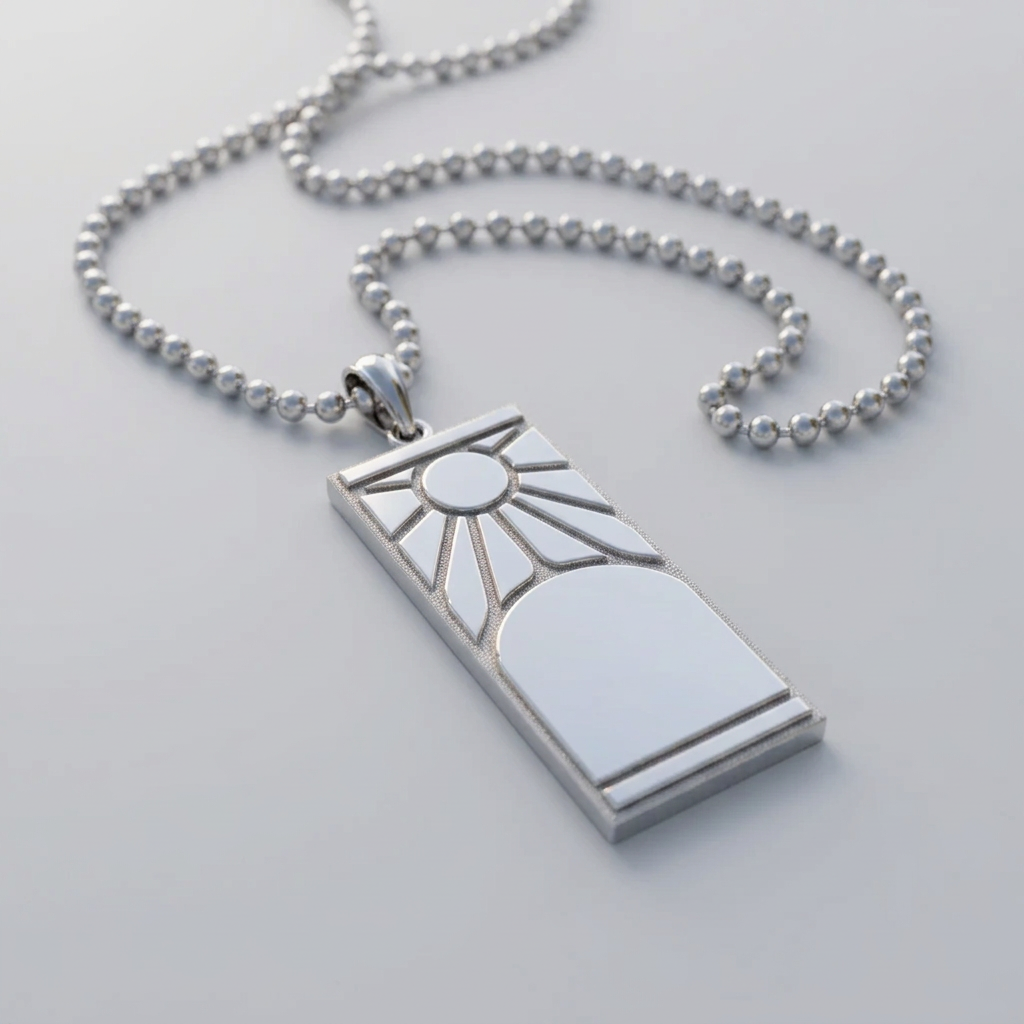 Silver pendant necklace on a light gray background