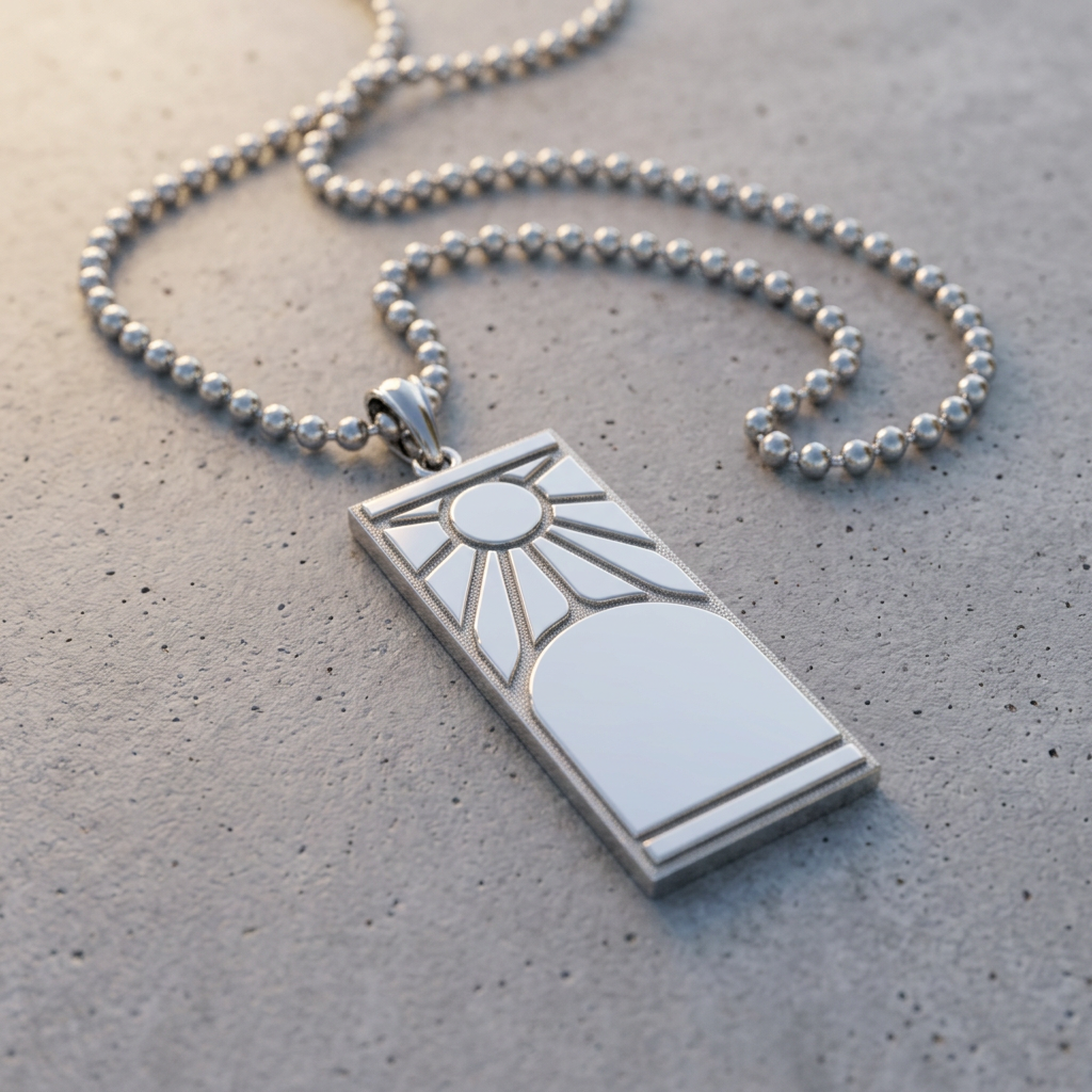 Silver pendant necklace on a light gray background