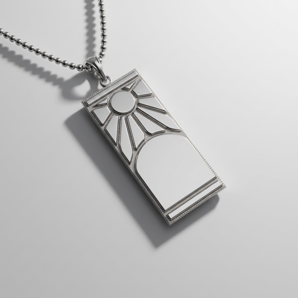 Silver pendant necklace on a white background