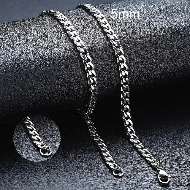 Cuban Link Chain Necklace - Silver, Gold, Black | Durable Stainless Steel