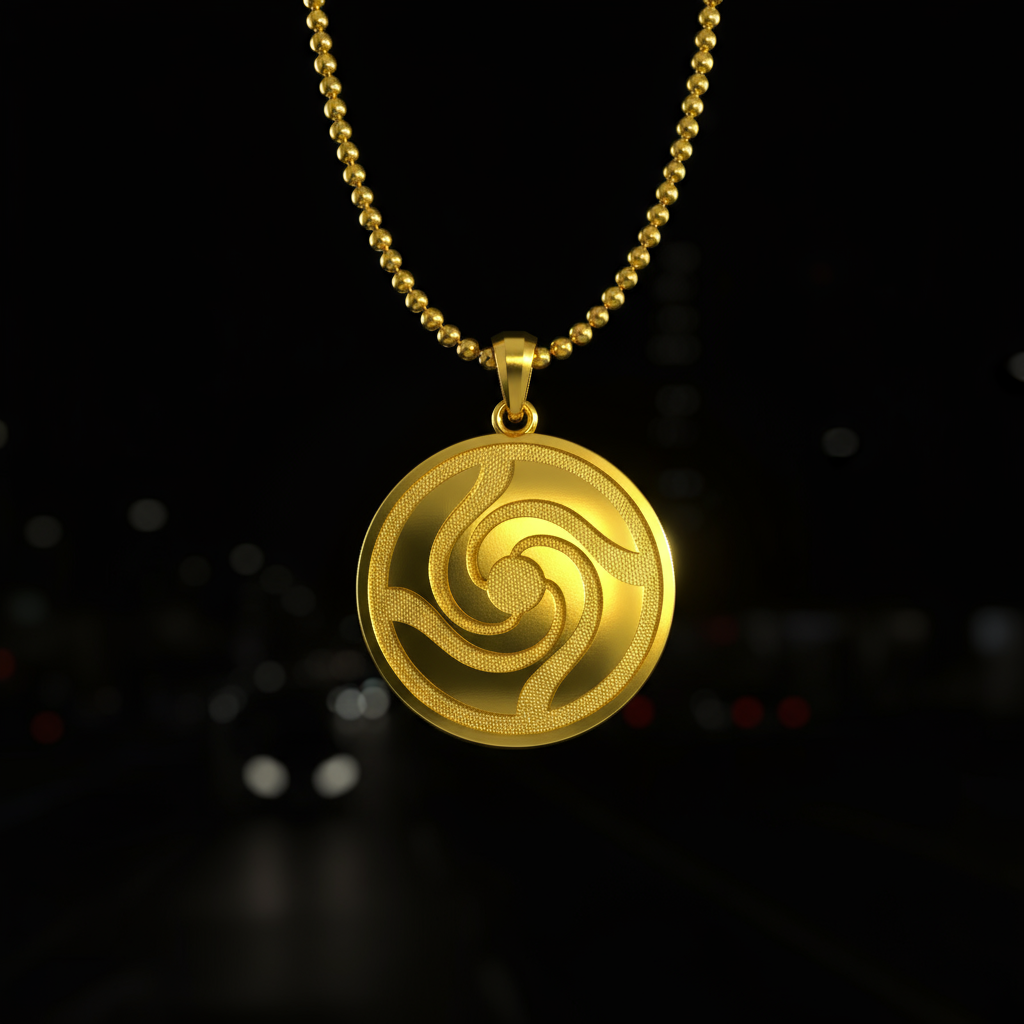 Gold pendant necklace on a black background