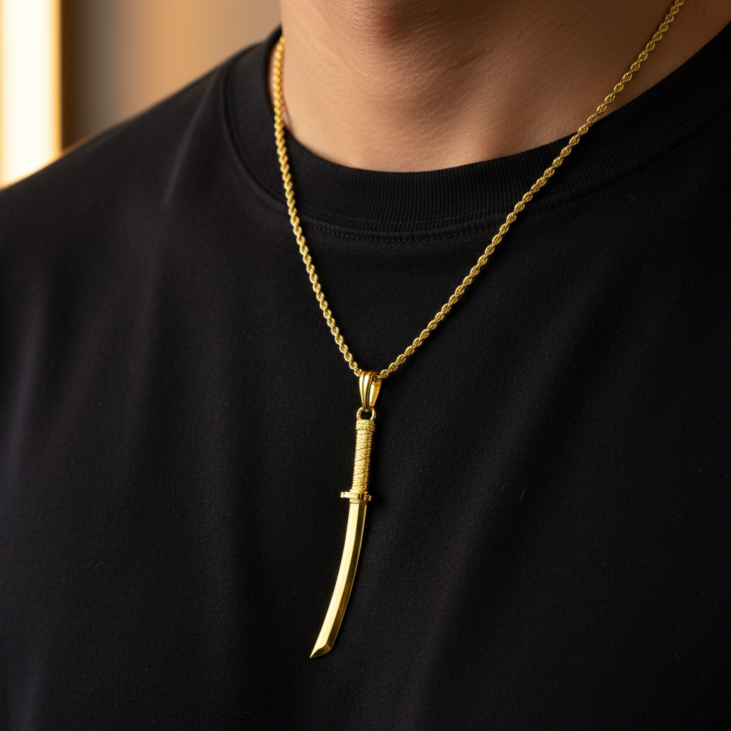 Ghost Katana Pendant in 14K Gold