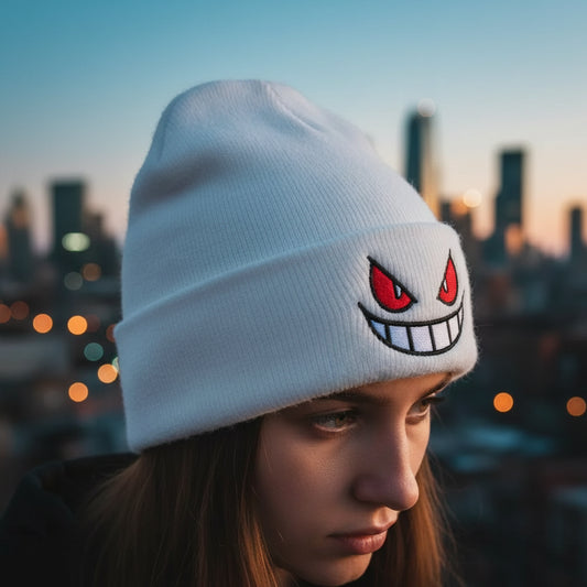 Cartoon Eyes Embroidered Anime Beanie