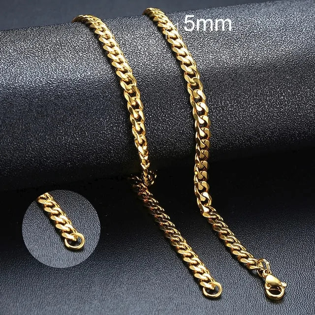 Cuban Link Chain Necklace - Silver, Gold, Black | Durable Stainless Steel