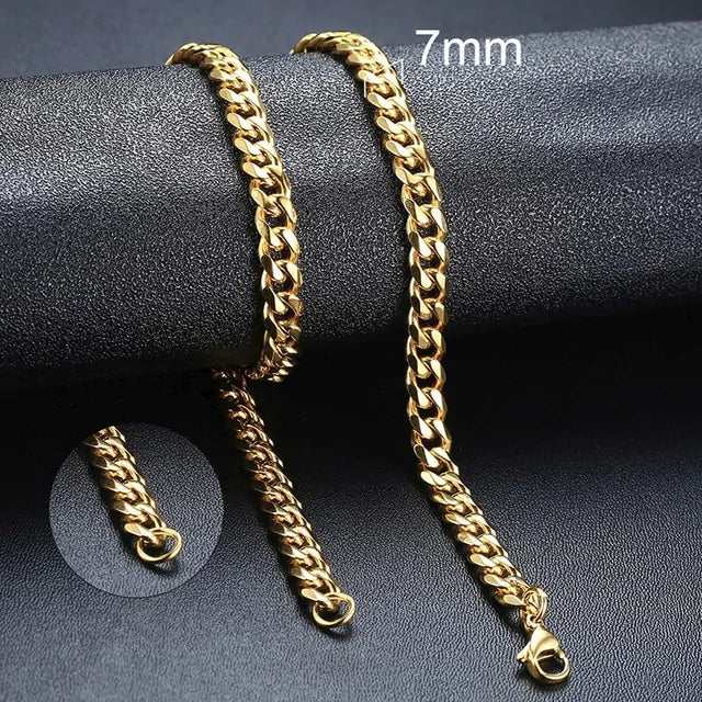 Cuban Link Chain Necklace - Silver, Gold, Black | Durable Stainless Steel