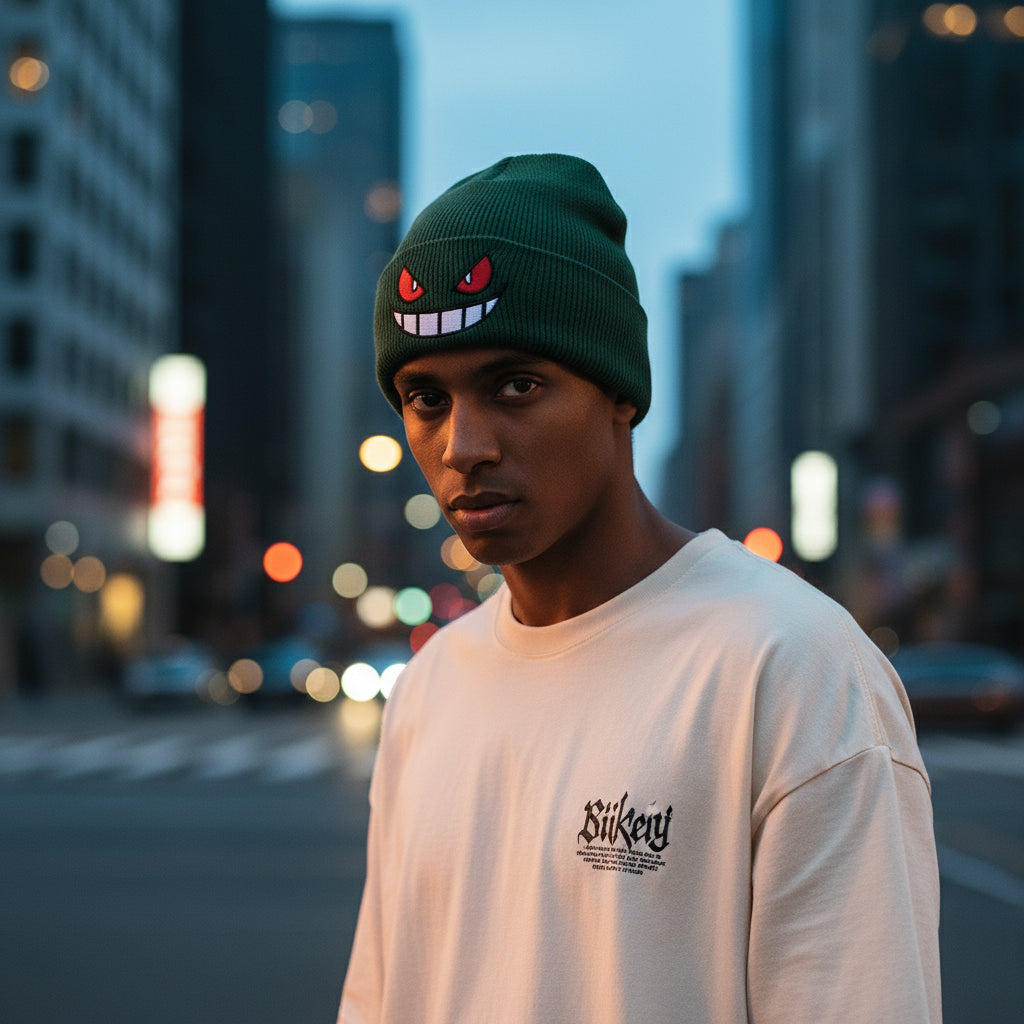 Cartoon Eyes Embroidered Anime Beanie