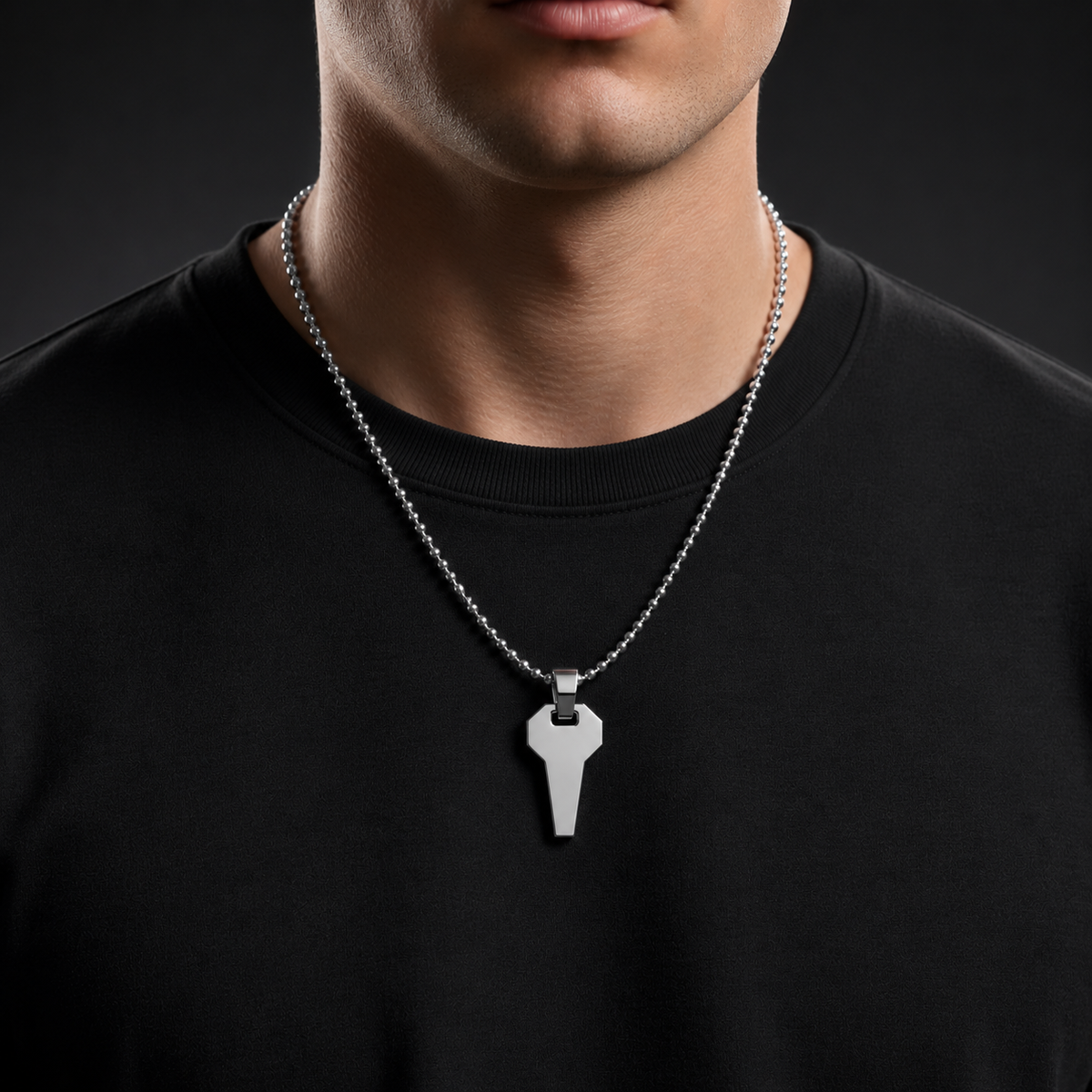 David Martinez Pendant in 14K Gold worn on a necklace by a model, showcasing its elegant design and quality.